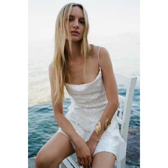 ZARA SEQUINNED RUFFLE MINI DRESS - Picture 2 of 7